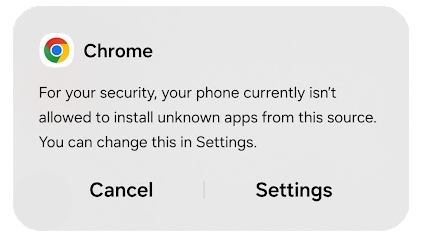Enable unknown sources from the web browser